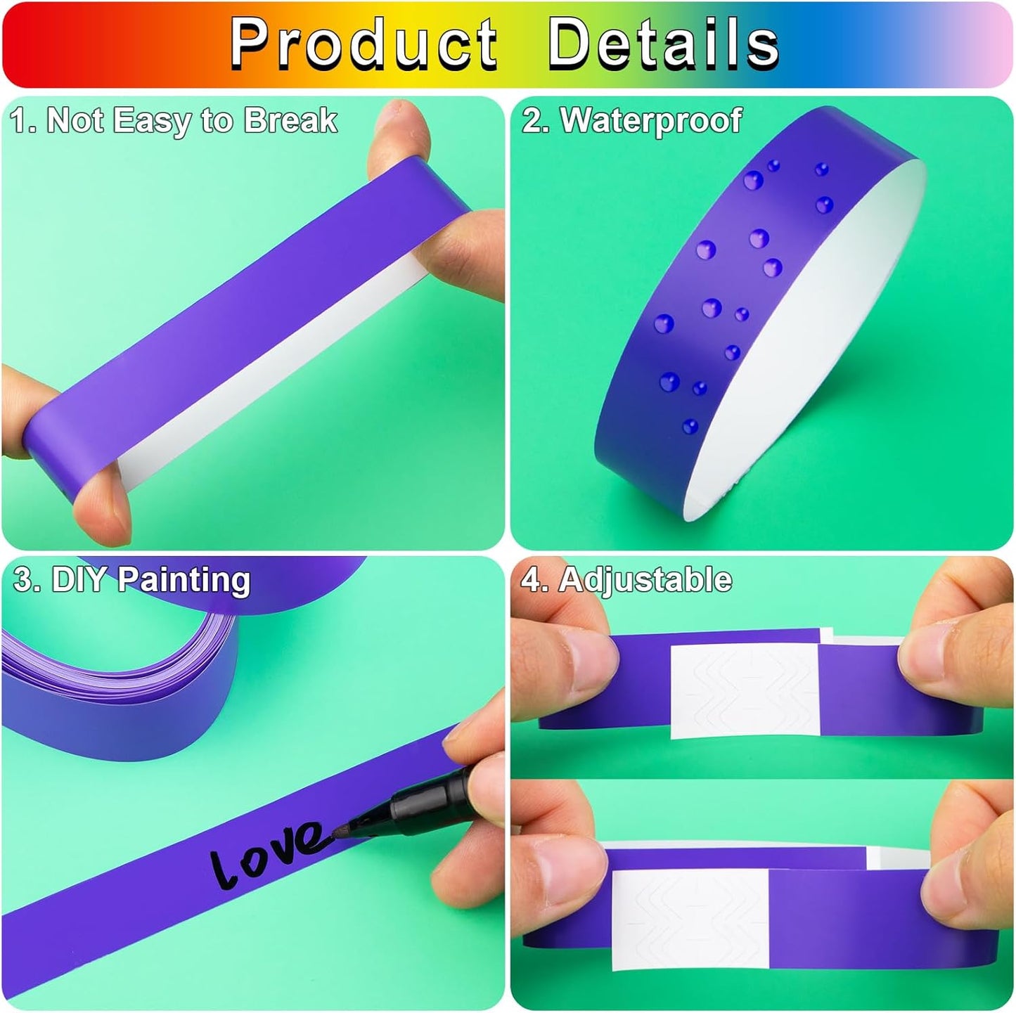 1200 Pcs Plastic Paper Wristbands for Events Neon Color Wrist Bands Concert Identification Wristbands Paper Bracelets Wristbands Party Hand Bands (Multicolor)