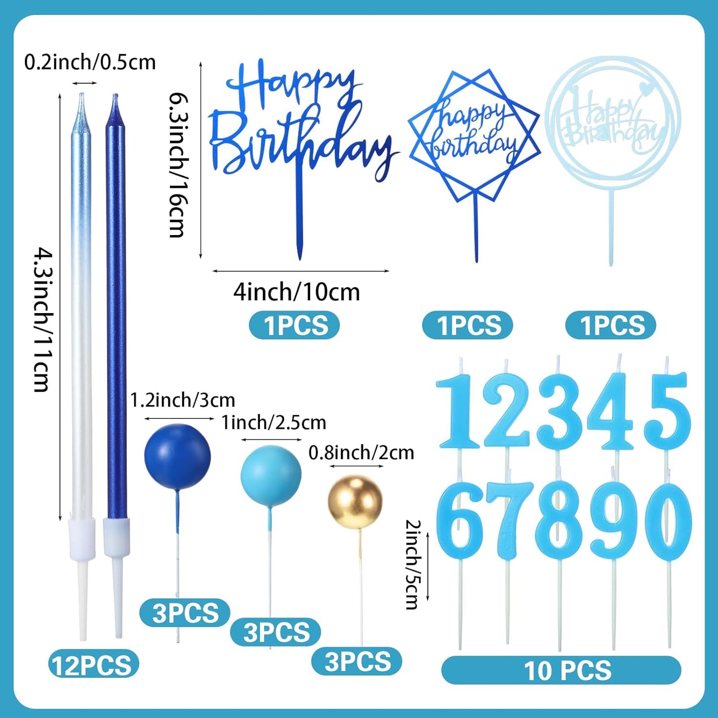 Yerliker 34 Pcs Happy Birthday Cake Toppers Decorations Birthday Candles DIY Cake Decor for Men Women Wedding Anniversary(Gold)