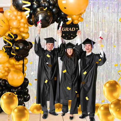 Birthday Party Decorations: 3 Pack 3.3 x 9.9 ft Gold Foil Fringe Curtains Party Supplies, Tinsel Curtain Backdrop for Parties/Birthday/Photo Booth