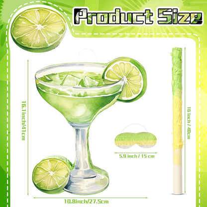 Gilprop Margarita Piñata with Stick Blindfold Tequila Wine Glass Adult Piñata Green Lemon for Margs Matrimony Bachelor Wedding Bridal Shower Photo Prop Funny Summer Birthday Party Supplies