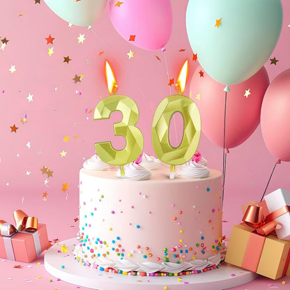BEAN LIEVE Number Candles 0-9 Set - 10-Pack Diamond-Cut Birthday Candles, Cake Candles - Bulk Cake Decor for 1st-98th Birthdays, Photos, Parties - Kids Women Family Celebrations (Champagne Gold)