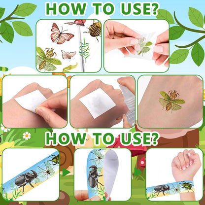 60PCS Bugs Party Set, 30PCS Temporary Tattoos, 30PCS Slap Bracelets, Insect Themed Birthday Supplies, Garden Reptile Party decoration, Baby Shower Gifts, Classroom Rewards, Decor for Kids