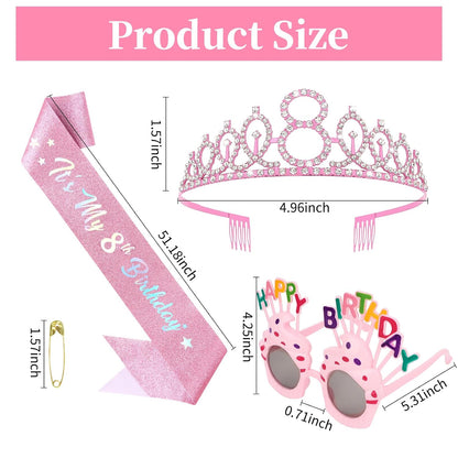 YARIEW 3rd Birthday Decorations, 3rd Glitter Purple Sash and Crown Kit with Happy Birthday Sunglasses, Tiara Princess Crown and Sash Party Outfit Accessory