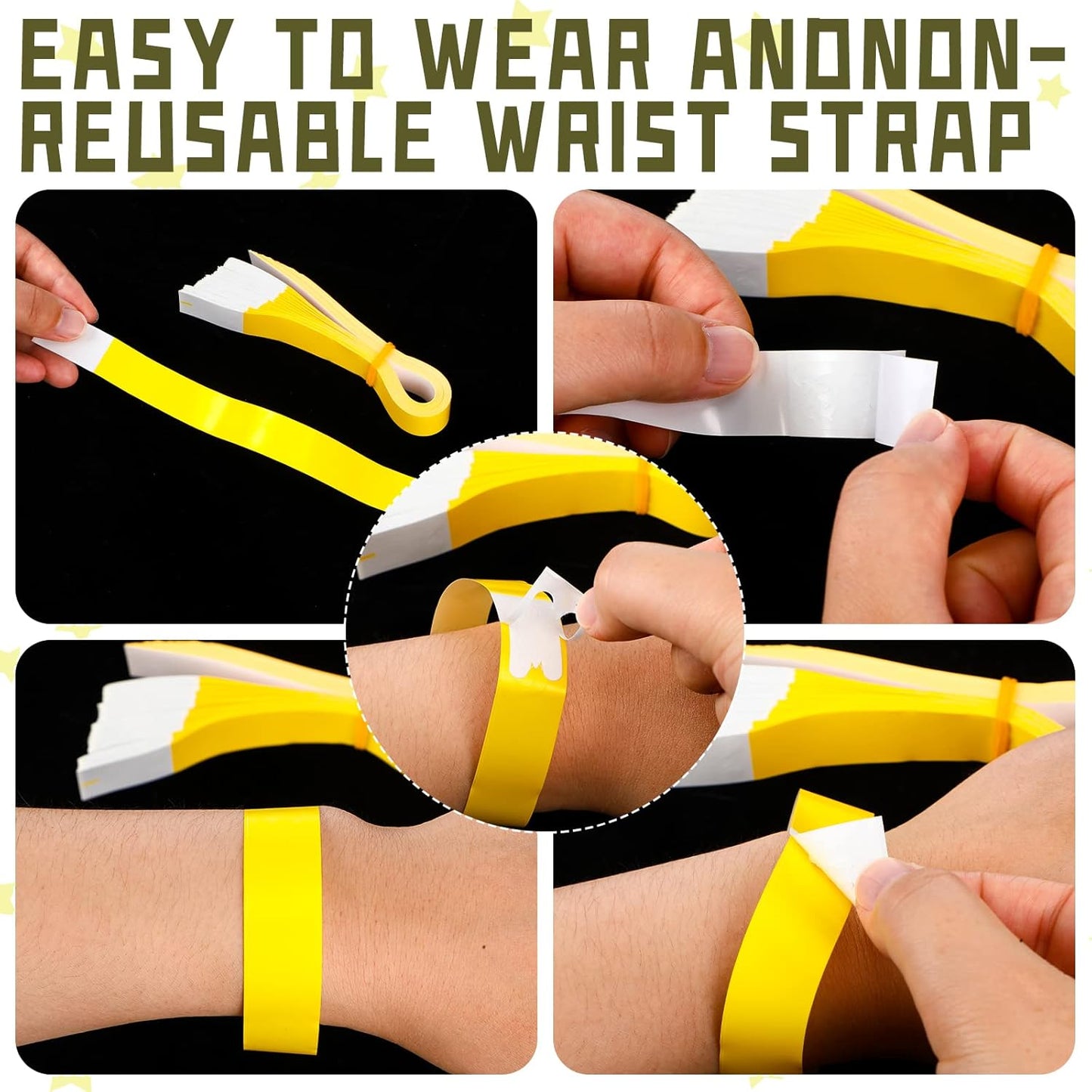 Tudomro 1200 Pack Plastic Paper Wristbands for Events Neon Party Wrist Bands Colored Waterproof Concert Identification Hand Bands Lightweight Adhesive Wristband(Yellow, Green, Blue, Red, Purple, Pink)