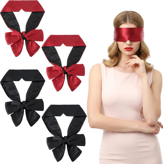 Tyqour 4 Pcs Silk Satin Blindfolds for Adult Couples, Adjustable Blindfold for Party Games, Soft Blind Folds for Adult Play, 59 Inch V-Shaped Blackout Sleep Mask for Women Men Valentine's Day Gift