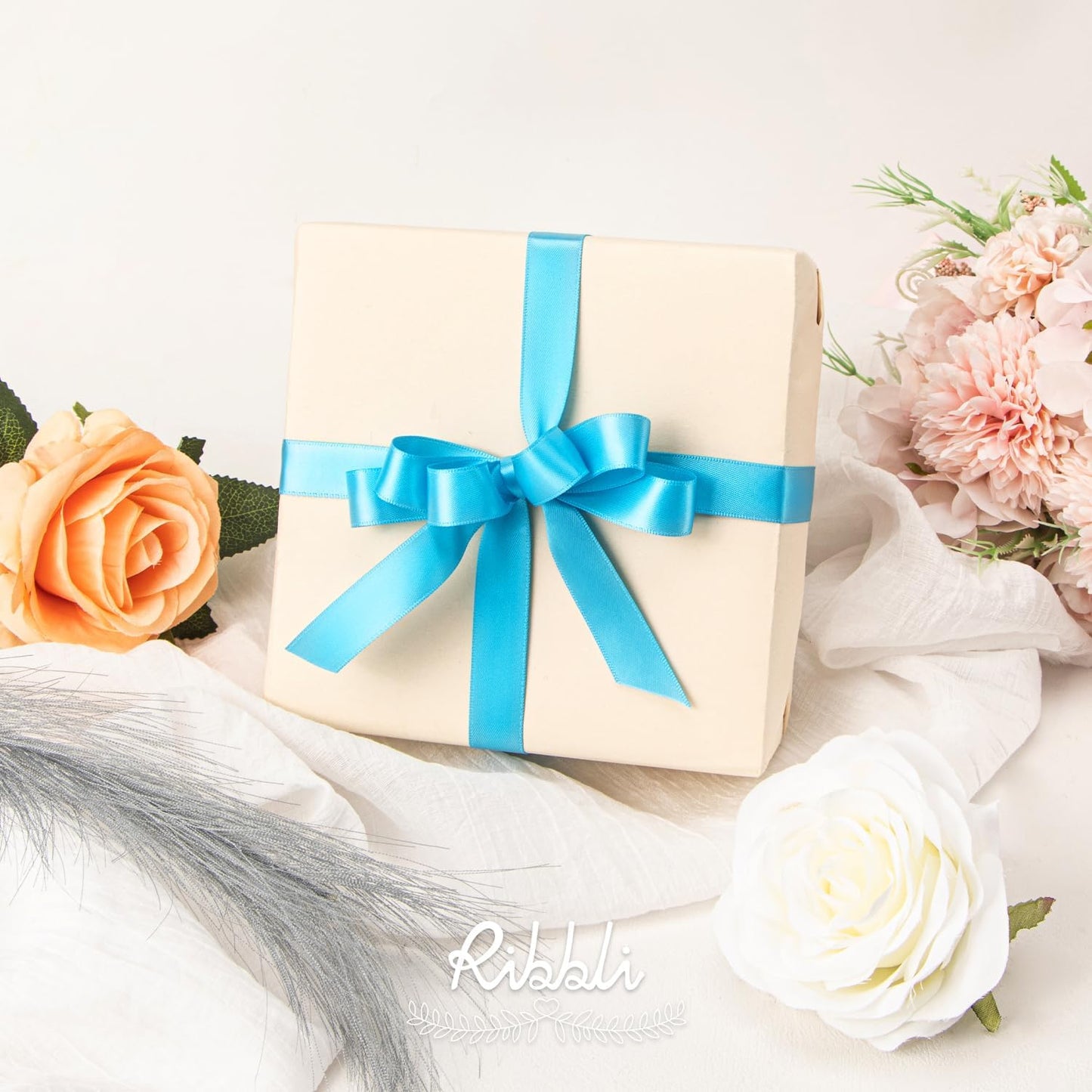 Ribbli Double Faced White Satin Ribbon,3/8” x Continuous 25 Yards,Fabric Ribbon use for Bows Bouquet,Gift Wrapping,Floral Arrangement