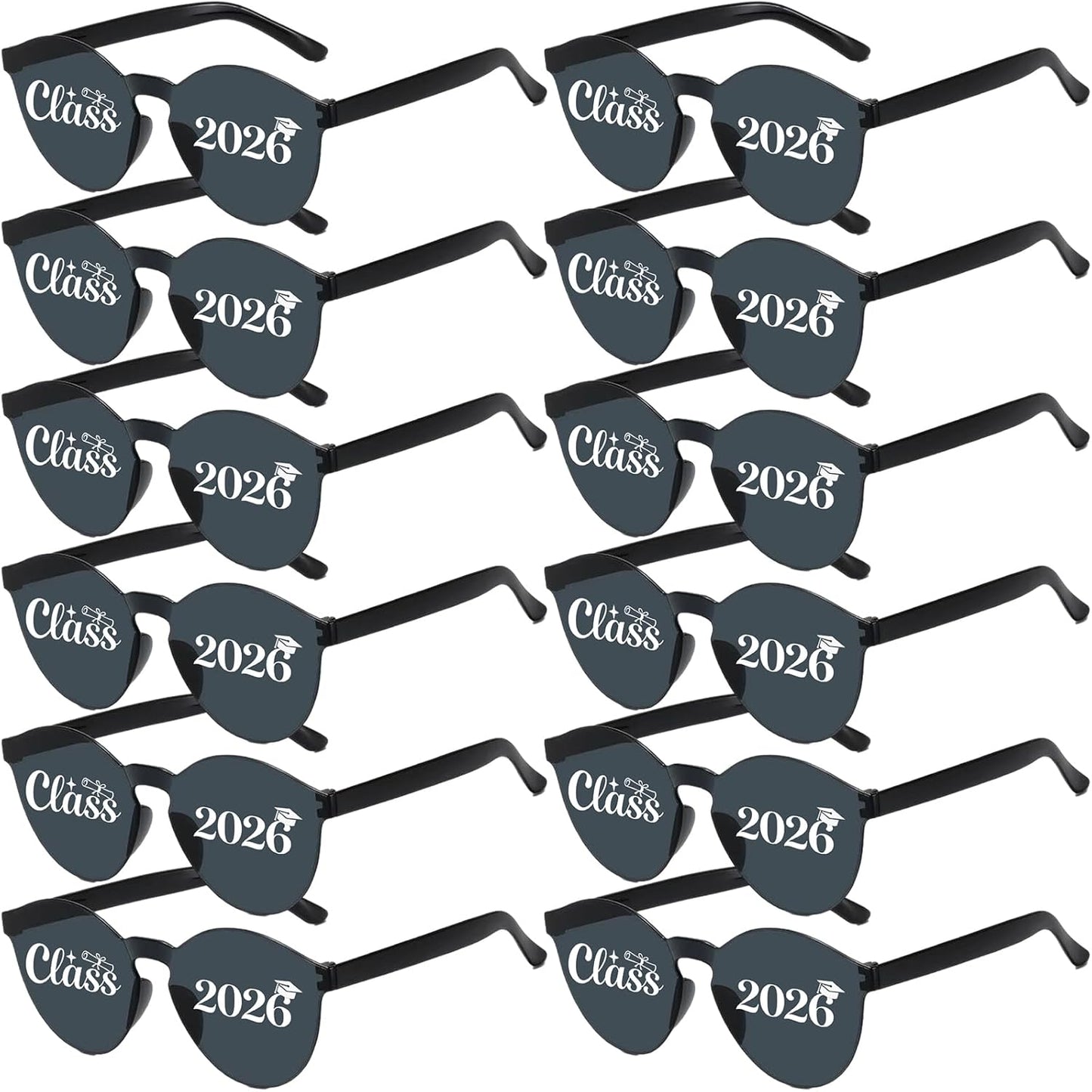 Vegove 12PC Class of 2026 Graduation Sunglasses - Prom Costume Eyewear Party Photobooth Props for Grand Celebration Supplies