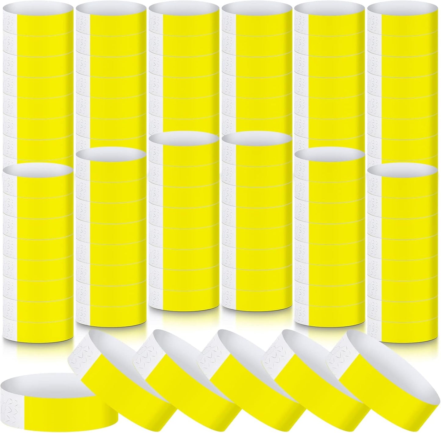 Tudomro 1200 Pack Plastic Paper Wristbands for Events Neon Party Wrist Bands Colored Waterproof Concert Identification Hand Bands Lightweight Adhesive Wristband(Yellow, Green, Blue, Red, Purple, Pink)