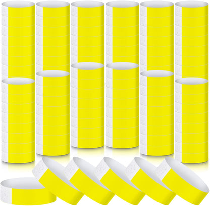 Tudomro 1200 Pack Plastic Paper Wristbands for Events Neon Party Wrist Bands Colored Waterproof Concert Identification Hand Bands Lightweight Adhesive Wristband(Yellow, Green, Blue, Red, Purple, Pink)