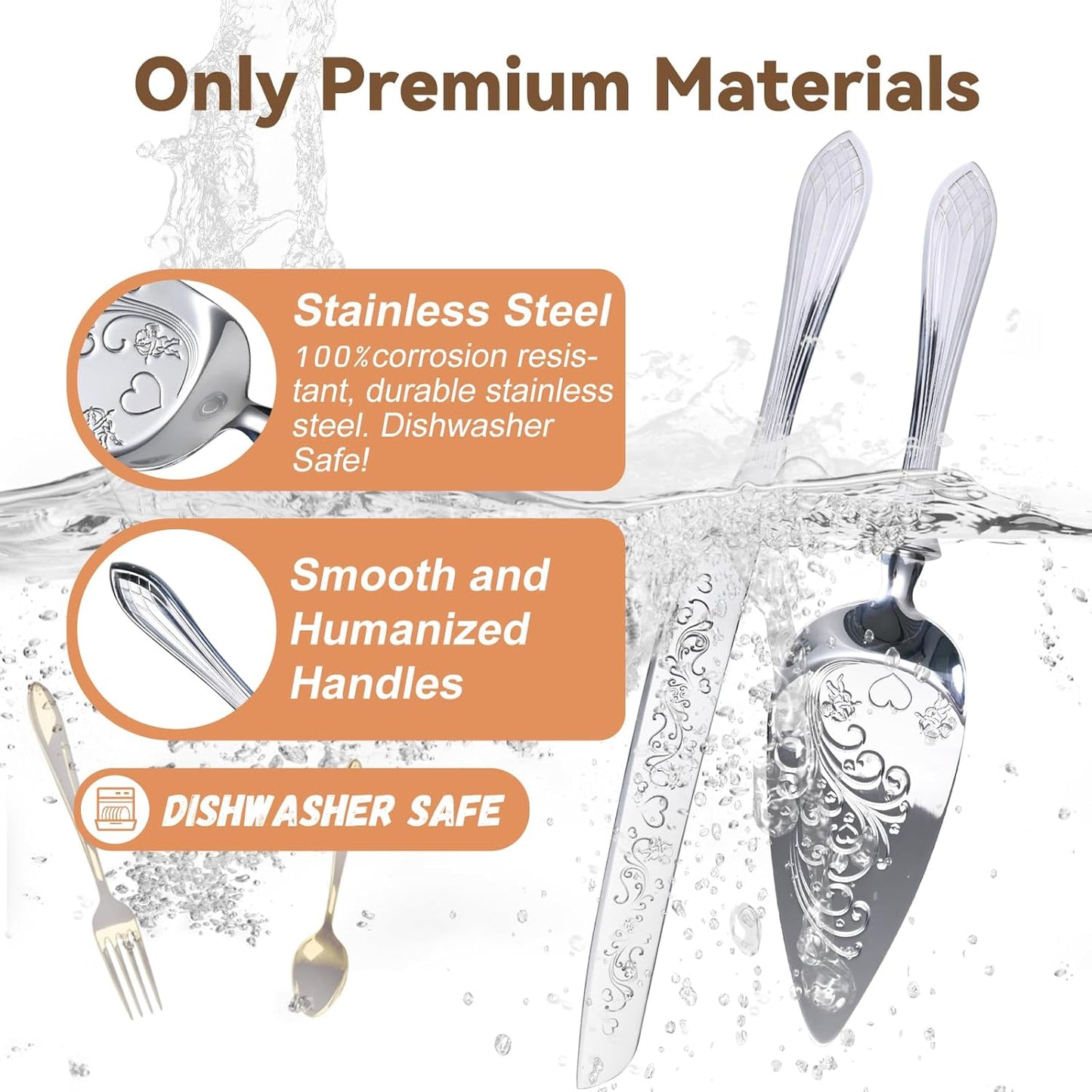 KSENDALO Wedding Cake Knife and Server Set, Rose Gold Serrated Knife Cake Cutting Set, Deluxe SUS304 Stainless Steel for Weddings, Birthdays & Anniversary (13.78inch Long)
