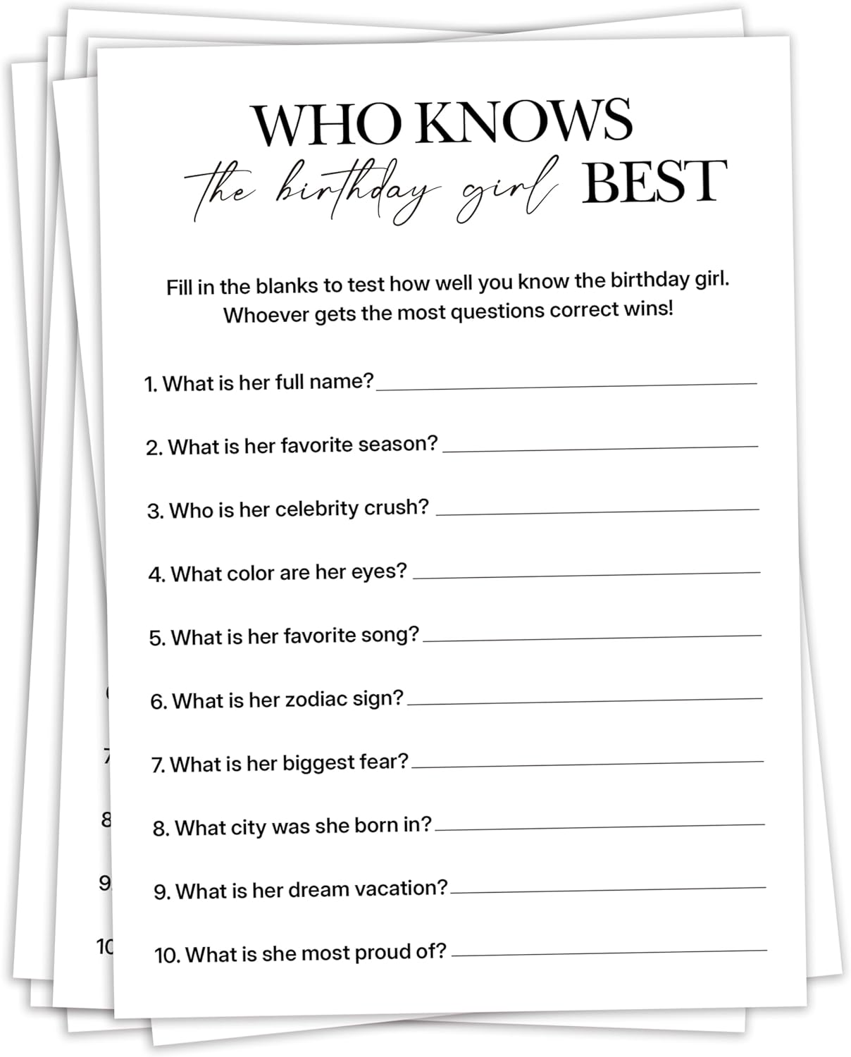 Birthday Party Games, My Favorite Memory, 25 Pcs Card Set for Guests, Fun Birthday Game for Teen Adults – A06