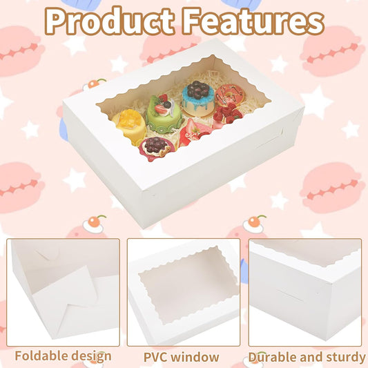 12 Sets 14x10x4 Inch White Bakery Boxes Half Sheet Cake Boxes with Window, Large Treat Boxes for Pastry Baking Cake Donuts Cupcake Pie Packaging