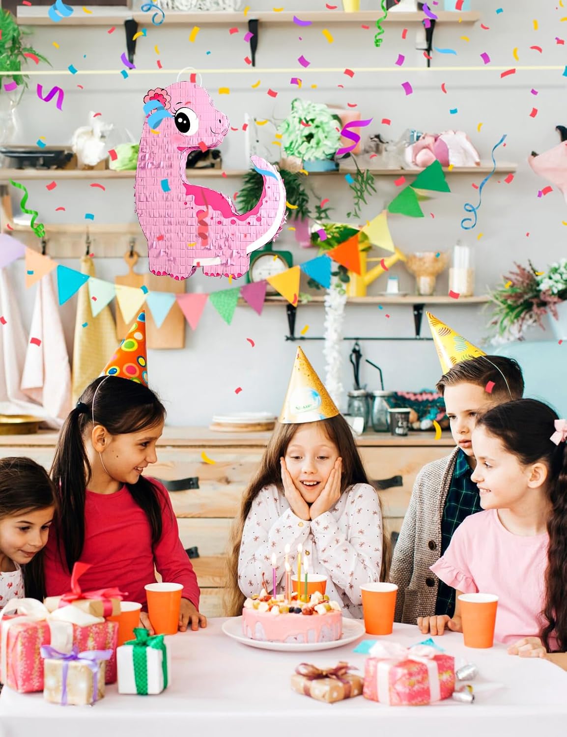Unicorn Piñata for Birthday Party Girl, Princess Party Piñata with Wood Stick, Blindfold & Confetti, Rainbow Unicorn Birthday Decoration (15.6"x12.6"x3.1")