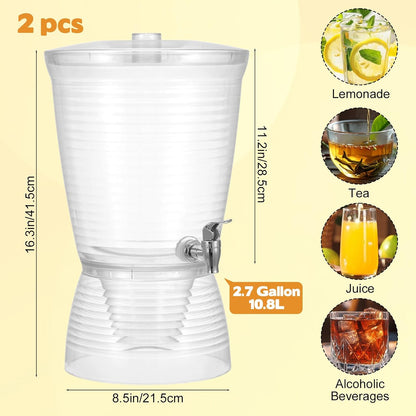 2 Pcs Beverage Dispenser with Spigot 2.7 Gallon/ 10L Plastic Drink Dispenser with Detachable Base Iced Juice Container Drink Dispenser Unbreakablefor Restaurants, Hotels, Parties