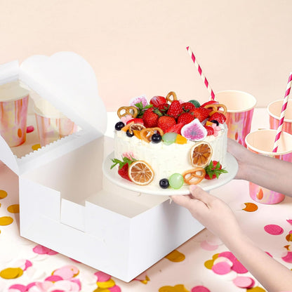 20Pcs 8 Inch Cake Boxes with Window, 8x8x5 Inches Brown Bakery Boxes, Cake Carrier Container for Pastries, Pie, Cookies, Chocolates, Cupcakes, Birthday Party, Wedding