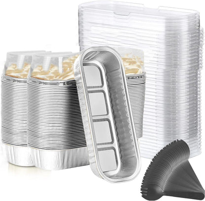 Findful Mini Loaf Baking Pans with Lids and Spoons (50 Pack, 6.8oz) Rectangle Aluminum Foil Baking Pans Tins Containers - Cupcake Containers Wrappers Cheesecake Creme Brulee Ramekins