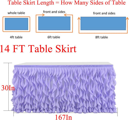 leegleri 6FT Tulle Ruffle Curly Willow Table Skirt for Rectangle or Round Tables, Under The Sea Ocean Blue Baby Shark Themed Tutu Table Skirt for Baby Shower, Birthday Party