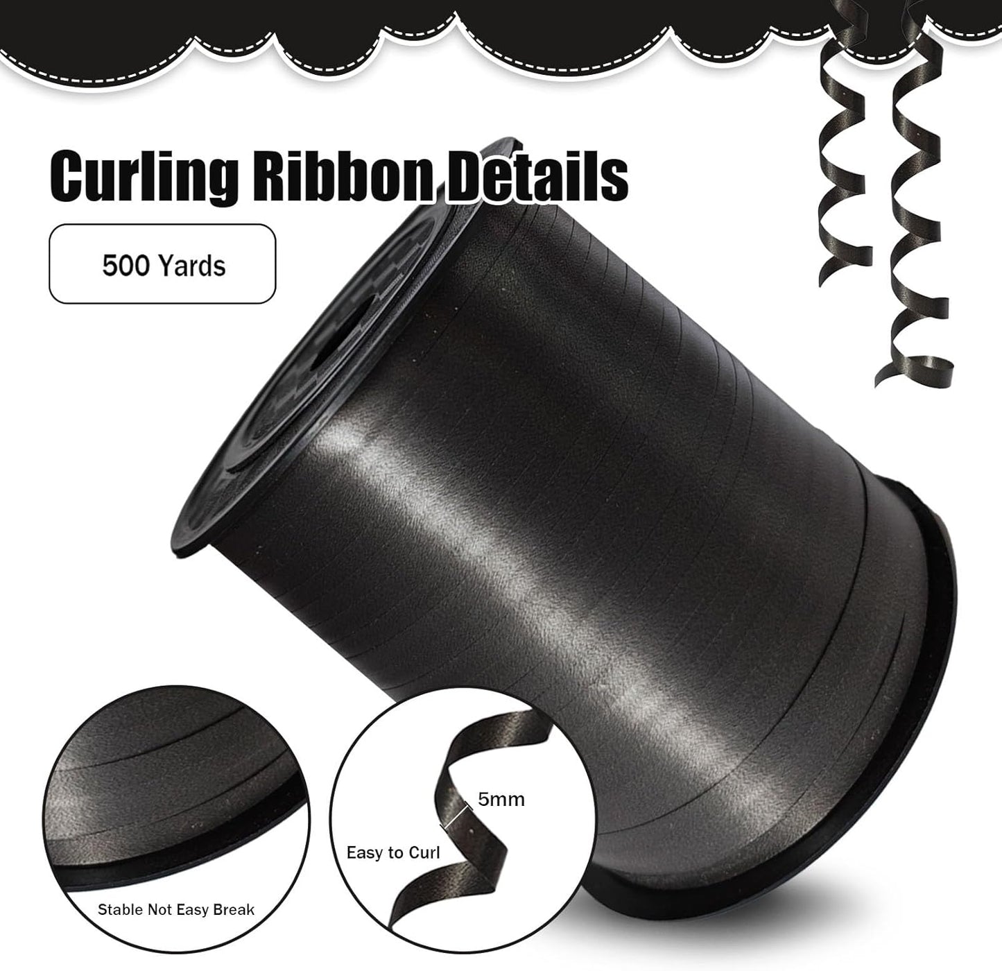 500 Yards Curling Ribbon， Black Balloon String Ribbon，for Gift Wrapping，Party Decoration, Wedding,Birthday，Art Crafts, Florist Flower