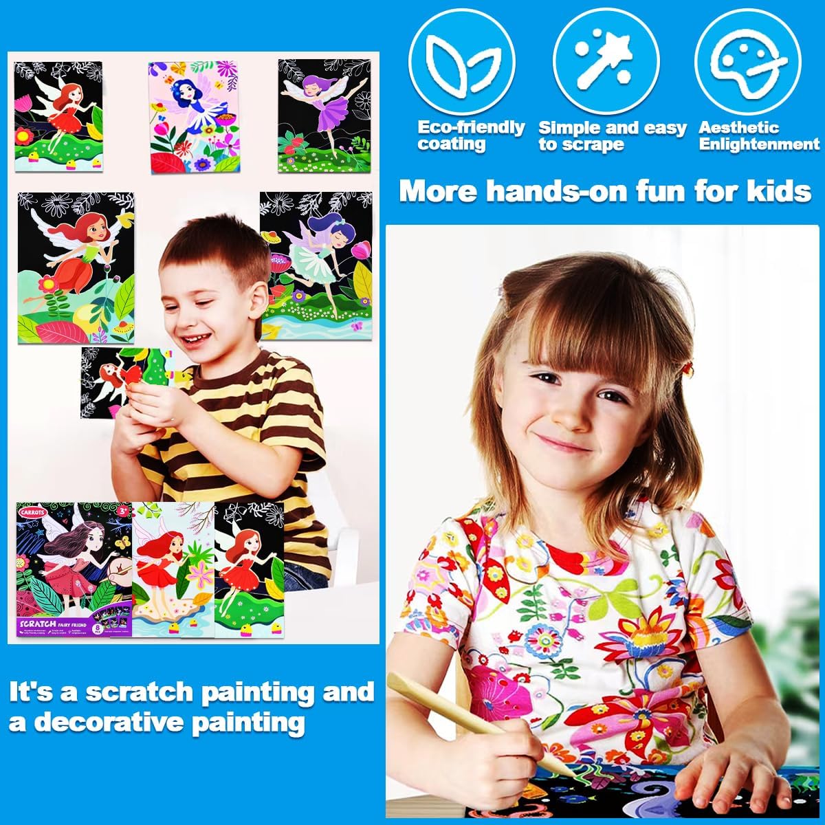 JUNQIU Scratch Art for Kids, Unicorns Black Rainbow Scratch Art Paper Set-Arts and Crafts & Supplies, DIY Activity & Party Games, Gifts for Toddlers, Girls & Boys Ages 3, 4, 5, 6, 7, 8