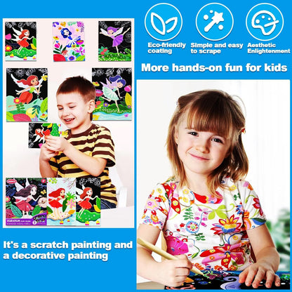 JUNQIU Scratch Art for Kids, Unicorns Black Rainbow Scratch Art Paper Set-Arts and Crafts & Supplies, DIY Activity & Party Games, Gifts for Toddlers, Girls & Boys Ages 3, 4, 5, 6, 7, 8
