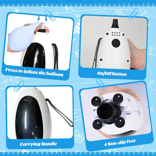 Balloon Pump Electric, Portable Balloon Inflator Air Pump Balloons Blower Machine with 6 Different Nozzles for Party Balloons Decorations Inflator Deflator for Inflatables Pool Floats Air Beds