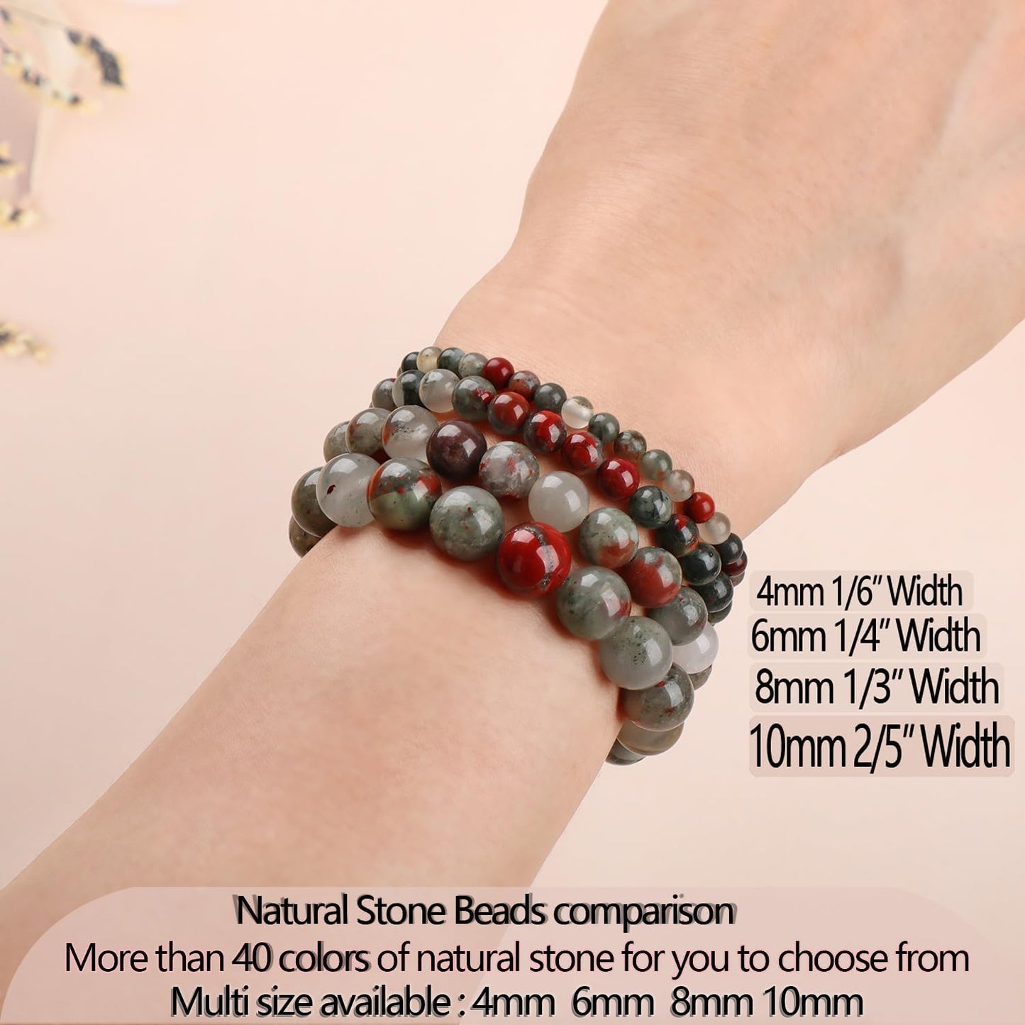 LPBeads Handmade Natural Gemstone Stretch Elastic Bracelet Healing Crystal Round Stone Beads Jewelry Gifts for Women Men