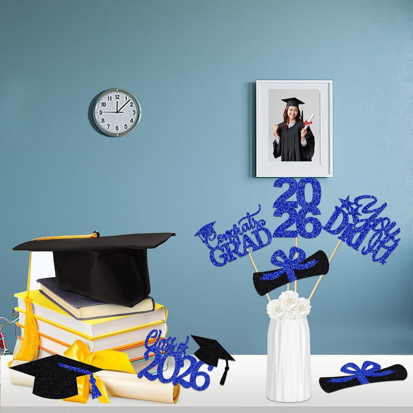 24Pcs 2026 Graduation Table Centerpieces Gold, Graduation Centerpieces for Tables 2026 Gold Class of 2026 Graduation Centerpiece Sticks for 2026 Graduation Party Table Decorations Gold