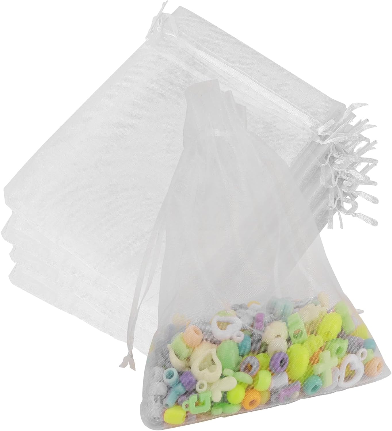 Organza Bags, Organza Bags 5 x 7 Inch, 50 Pcs White Sheer Party Favor Mesh Bag with Drawstring, Small Jewelry Gift Candy Bag for Wedding Christmas Birthday Halloween Graduation Party Favors Supplies