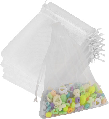 Organza Bags, Organza Bags 5 x 7 Inch, 50 Pcs White Sheer Party Favor Mesh Bag with Drawstring, Small Jewelry Gift Candy Bag for Wedding Christmas Birthday Halloween Graduation Party Favors Supplies