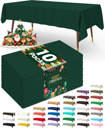 Pureegg Plastic Table Cloth 10 Pack, 54 x 108 Inch Disposable Table Cloths for Party, Picnic and Wedding, Rectangle, White - Colors A