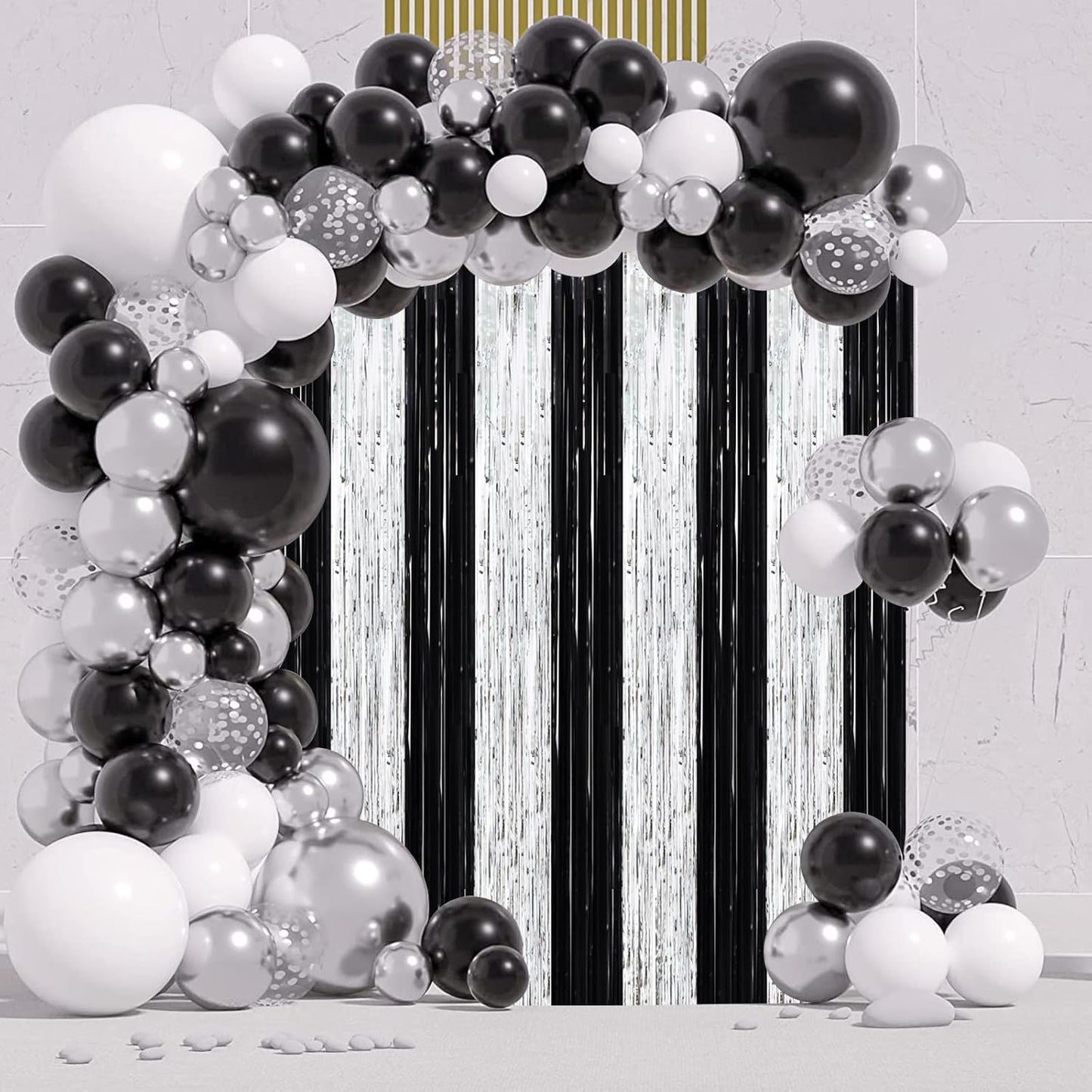 Voircoloria 3 Pack 3.3x8.2 Feet Gold Foil Fringe Backdrop Curtains, Tinsel Streamers, Fringe Backdrop for 2025 New Years Eve, Graduation, Birthday, Baby Shower, Gender Reveal, Disco Party - Colors B