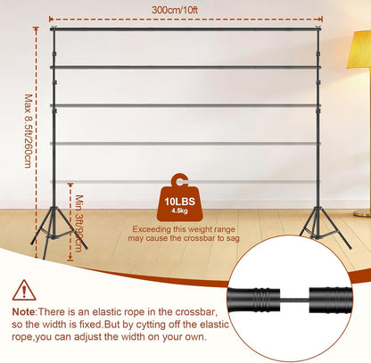 Backdrop Stand 10x7ft(WxH), Photo Studio Adjustable Background Stand Support System Kit with 8 Crossbars, 8 Clamps and Carrying Bag for Parties, Wedding, Photography, Decoration