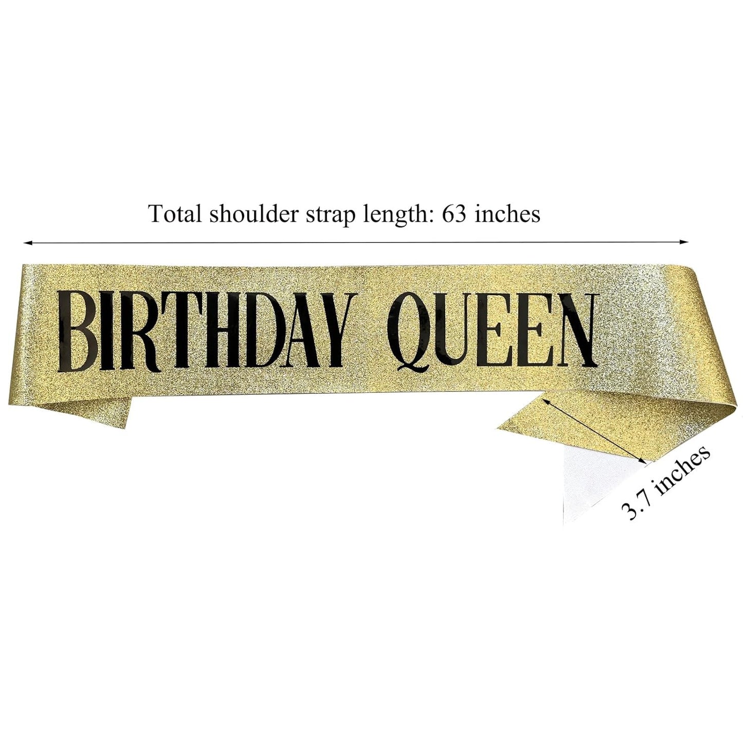 Gold Glitter Birthday Queen Sash for Women Girls, Happy Birthday Party Supplies and Decorations