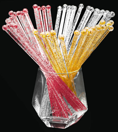 hapray 100-PCS 5 Colol Plastic Swizzle Sticks, Crystal Cake Pops, Cocktail Coffee Drink Stirrers, Stir Sticks, 7.24 Inch (Pink, Yellow, Blue, Purple, Green)