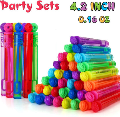 Bubble Wands Party Favors Pack of 64, Mini Neon Bubble Wands | Odor-Free Non-Toxic Kids’ Bath Toy/Birthday Treats Bubble Maker Toys for Kids | Outdoor Summer Events & Celebration Toy Gift