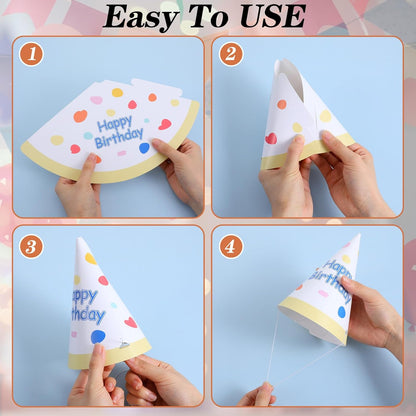 Larrel 12 Pcs Birthday Party Hats with Pom Poms, Colorful Birthday Hats for Kids Adults Cute Party Headwear Parties Supply for Birthdays Memorable Celebration DIY Photo Props