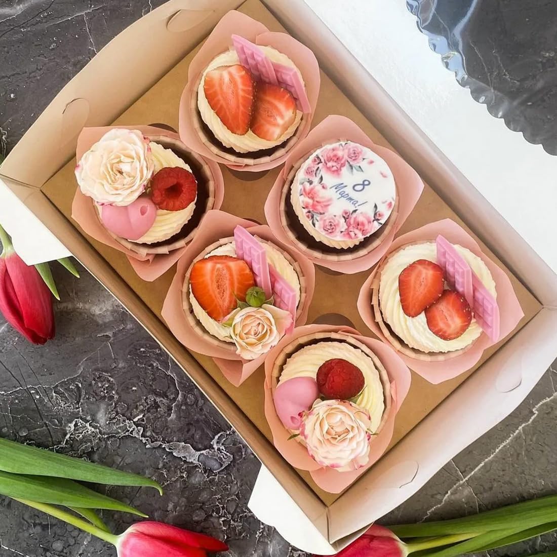 150 Pieces Tulip Cupcake Muffin Liners Paper Baking Cups Greaseproof Cupcake Wrappers for Birthday Wedding Party Baby Showers Catering Restaurants(Pink)