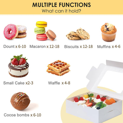 TOMNK 30pcs Cookie Boxes, 8x6x2.5 Inches 3 Style Windows Treat Boxes with Window for Treats, Chocolate Covered Strawberries, Muffins, Donuts