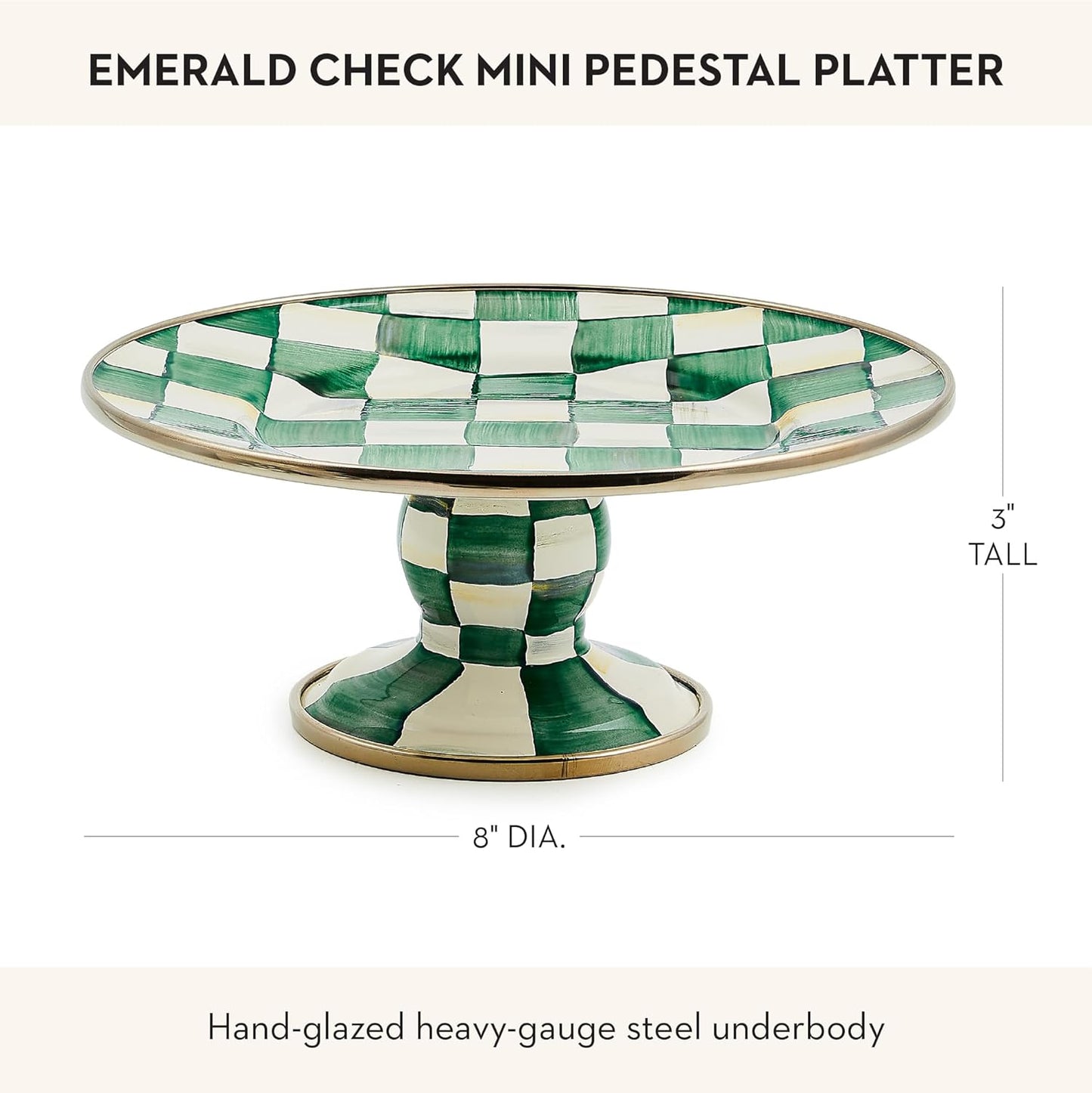 MACKENZIE-CHILDS Enamel Pedestal Platter, Round Cake Stand, Large, Black-and-White Courtly Check