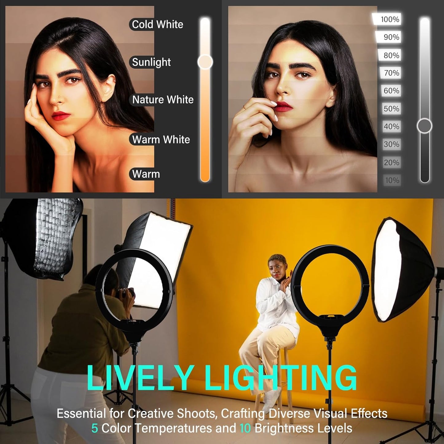 UBeesize 12'' LED Ring Light with 62'' Tripod Stand, Selfie Ring Light for Video Recording, Live Streaming, TikTok & YouTube, Compatible with iPhone & Android (Black)