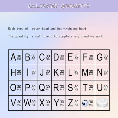 Amaney 1400pcs Glow Letter Beads, Heart Beads Whit Elastic Beading Cord,4x7mm Round Acrylic Alphabet Beads for Friend Bracelet Jewelry Making