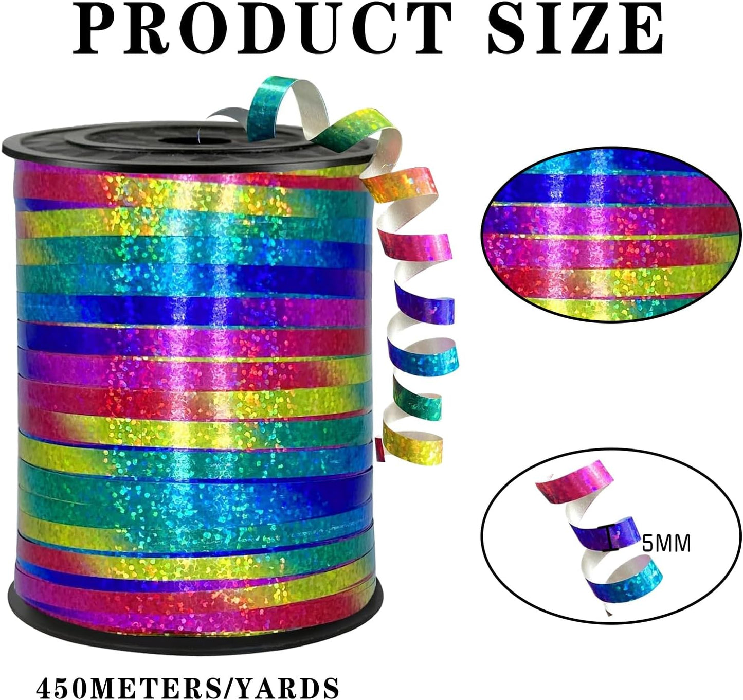 500 Yards Rainbow Laser Curling Ribbon,1/5" Holographic Curly Ribbons,Curling Shiny Ribbon for Gifts Package Wrapping, Party Festival Art Craft Decor,Florists, Weddings,Bows,Crafts wrap