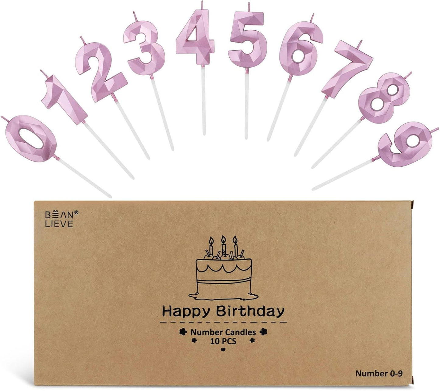BEAN LIEVE Number Candles 0-9 Set - 10-Pack Diamond-Cut Birthday Candles, Cake Candles - Bulk Cake Decor for 1st-98th Birthdays, Photos, Parties - Kids Women Family Celebrations (Champagne Gold)