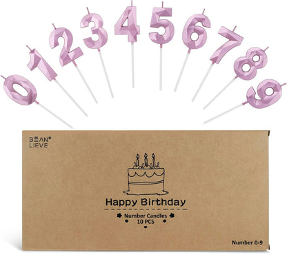 BEAN LIEVE Number Candles 0-9 Set - 10-Pack Diamond-Cut Birthday Candles, Cake Candles - Bulk Cake Decor for 1st-98th Birthdays, Photos, Parties - Kids Women Family Celebrations (Champagne Gold)