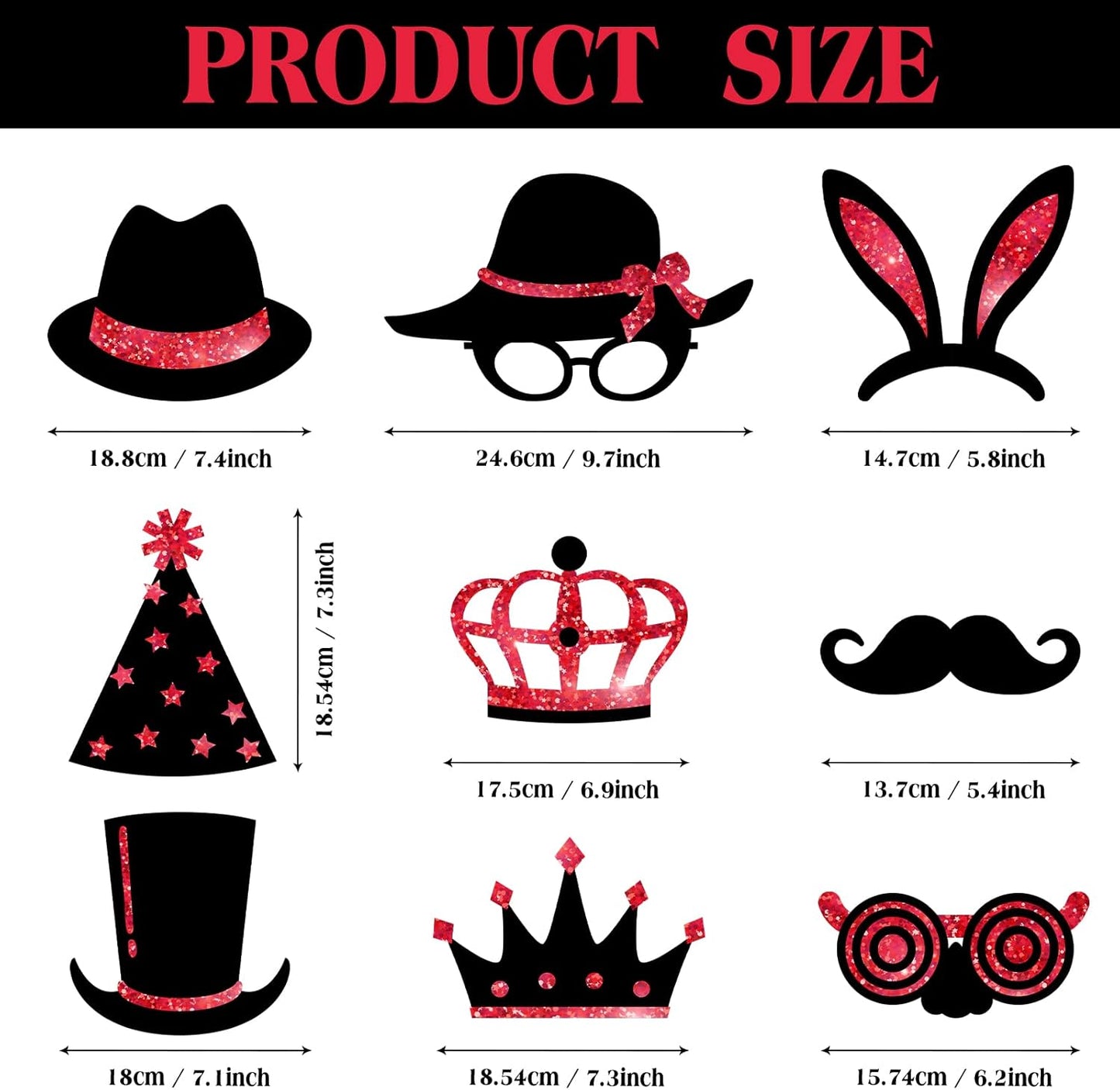 Zonon 24 Pcs Funny Photo Booth Props Class of 2026 Graduation Birthday Wedding Family Class Reunion Prom Disco Party Celebration Decoration Supplies Mix of Hats, Lipstick, Tie(Blue and Black)
