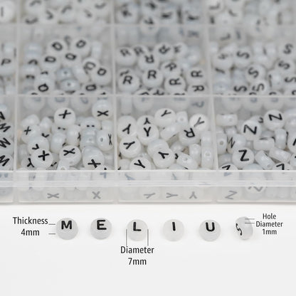 Melius 1450Pcs Acrylic Glow Letter Beads, Alphabetical Glowing in The Dark Beads in 28 Grid Box for Jewelry Making, DIY Bracelets, Necklaces, Key Chains (Glowing, 4x7mm)