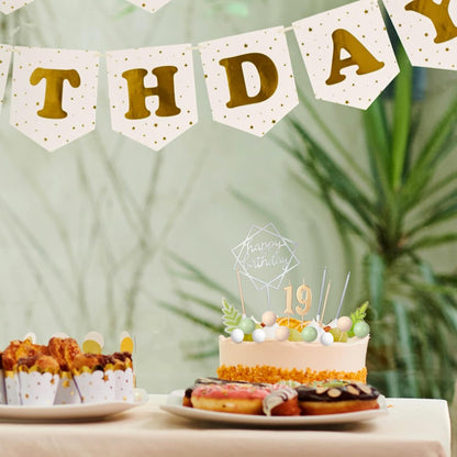 Yerliker 34 Pcs Happy Birthday Cake Toppers Decorations Birthday Candles DIY Cake Decor for Men Women Wedding Anniversary(Gold)
