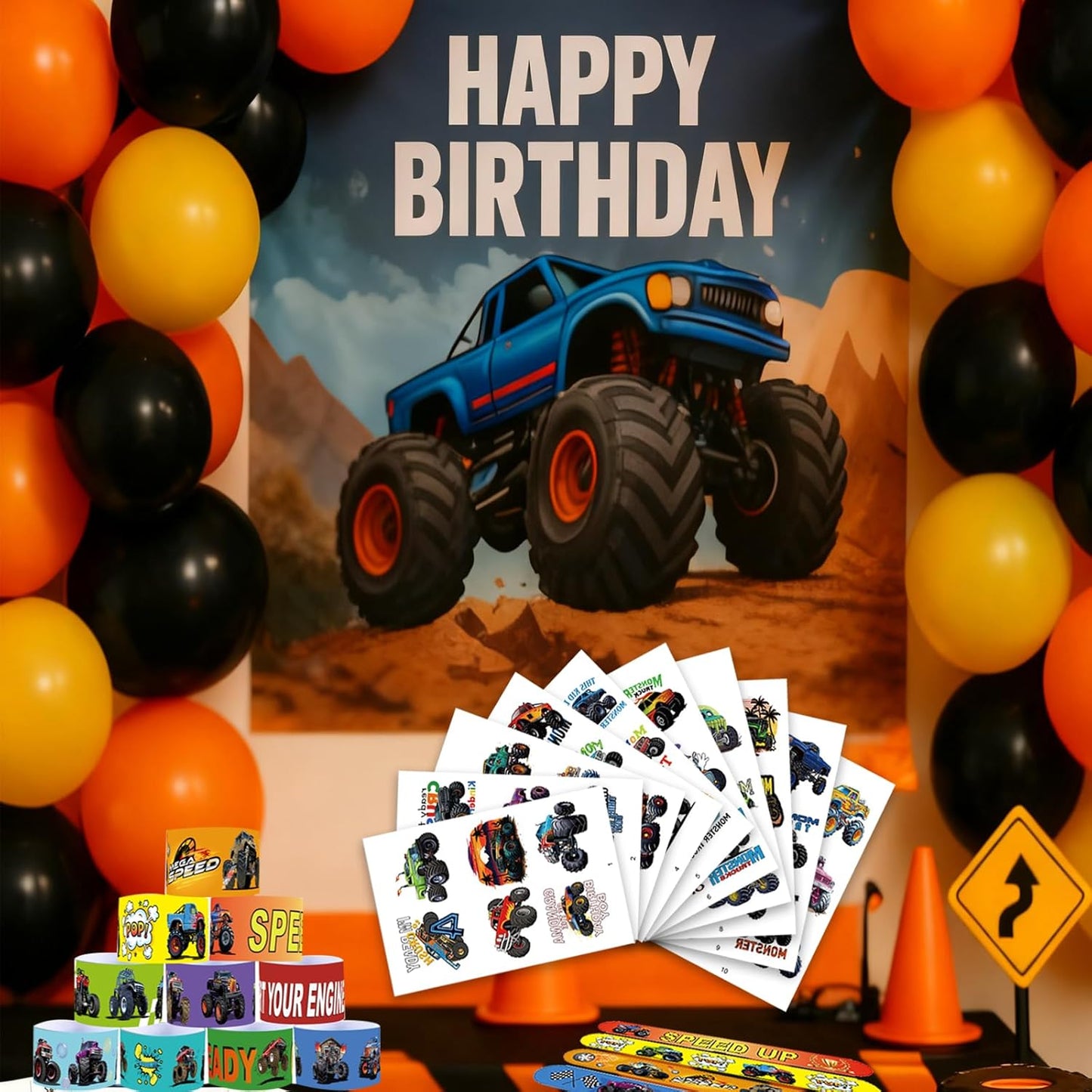 84PCS Engeering Vehicle Party Favors Set – 24pcs Slap Bracelets & 60pcs Temporary Tattoos with Construction Vehicle Designs, Engeering Theme Party Supplies for, Truck Decorations