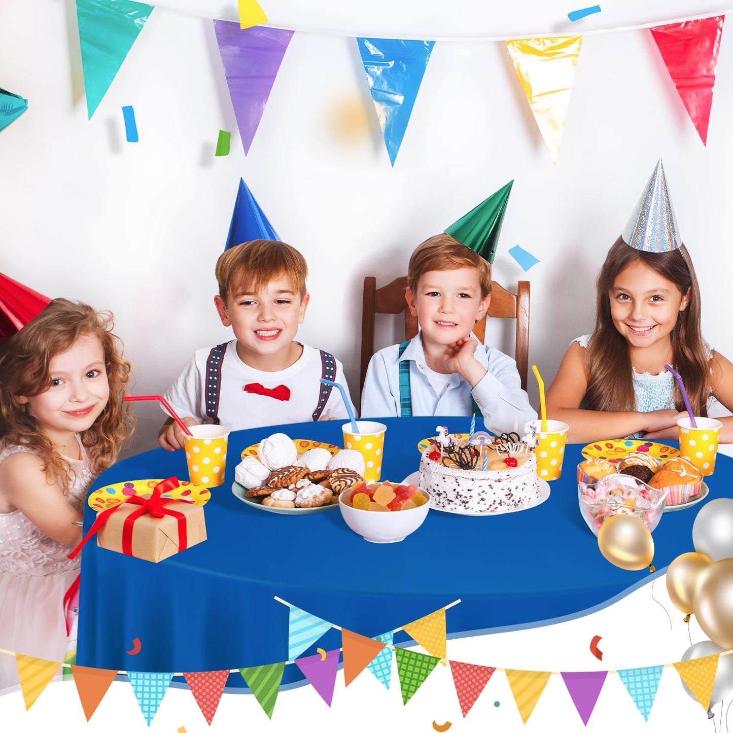 tujol Royal Blue 6 Pack Plastic Table Cloth 54" x 108", Disposable Tablecloths Rectangle Table Cover, Plastic Tablecloths for Parties