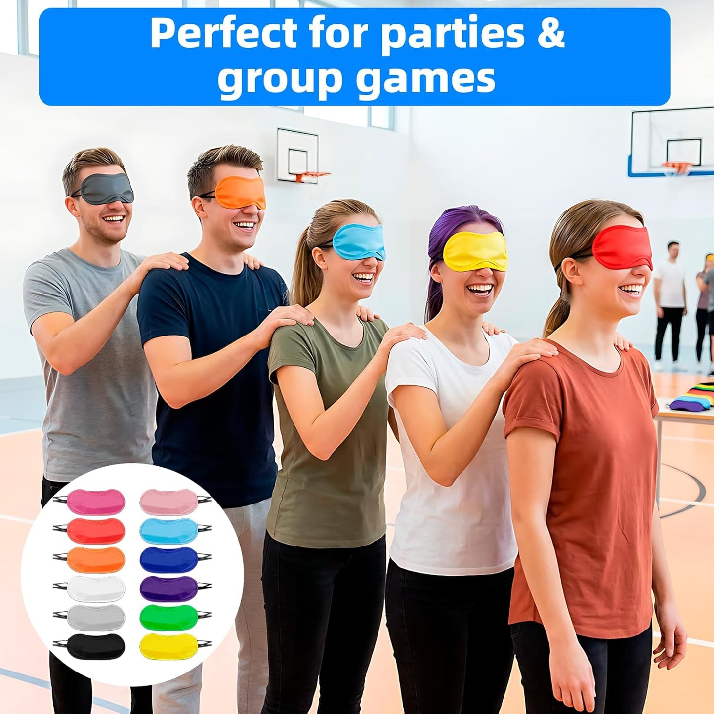 6-Pack Blindfold Sleep Mask for Party Games Travel Sleep Team Build Party Supply - Multicolor Eye Covers for Sleeping with Adjustable Strap - Sleeping Masks for Women Men